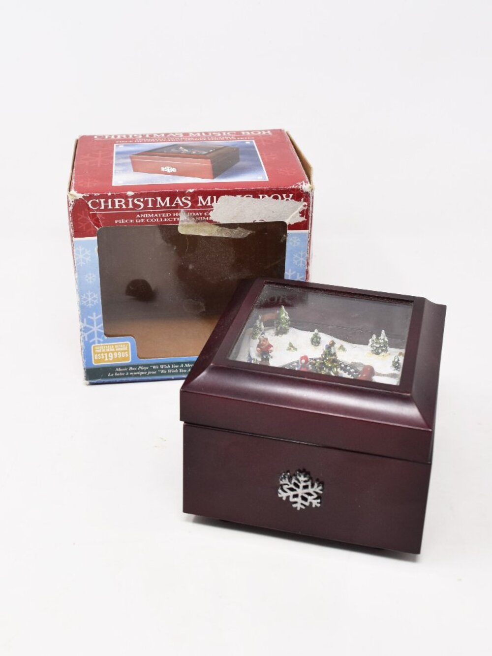 Train Holiday Music Box We Wish You a Merry Christmas Wind Up Animated Xmas Elf